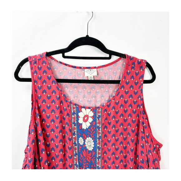 2/$30 St. John’s Bay Daisy Floral Cold‑Shoulder Tank XL Petite Red Rayon Soft - Picture 4 of 9